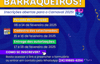 As inscrições para barraqueiros e ambulantes que querem trabalhar no Carnaval 2025 já começaram! 